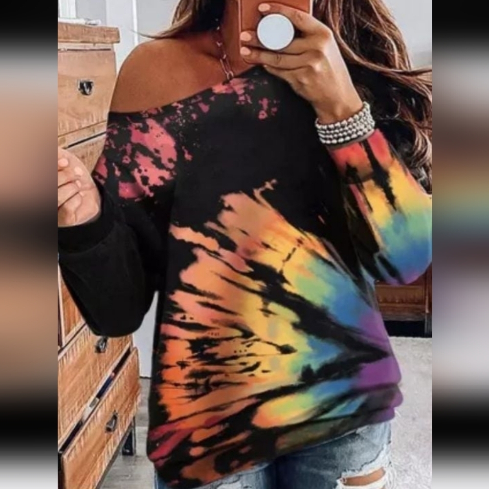 New IN The packet multi colored off the shoulder sweater